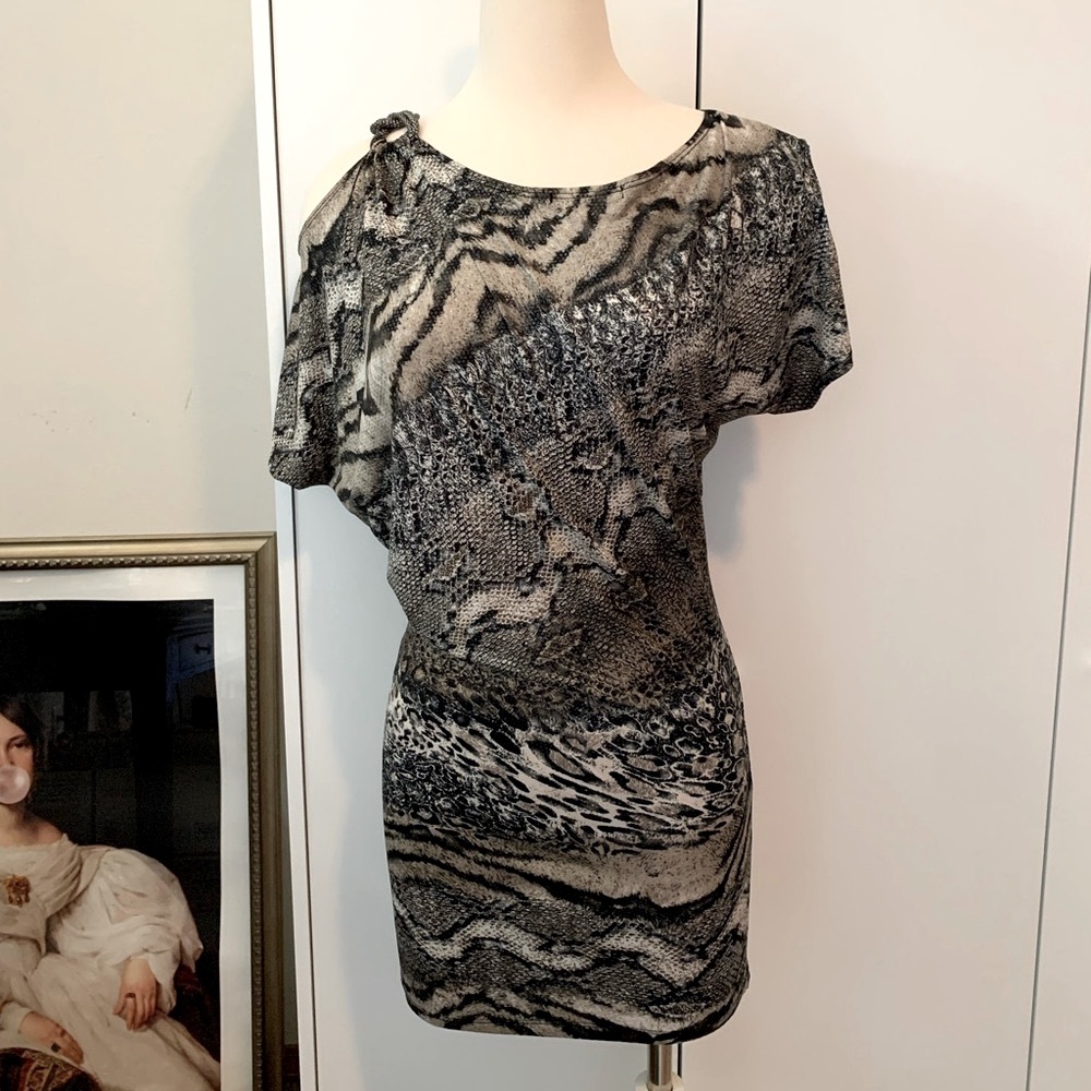 3/$10 Papaya Asymmetrical Snake Print Mini Dress